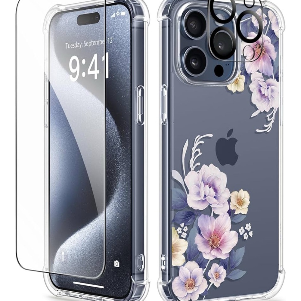 iPhone 15 Pro Case, [3 in 1] with Screen Protector & Camera Lens Protector